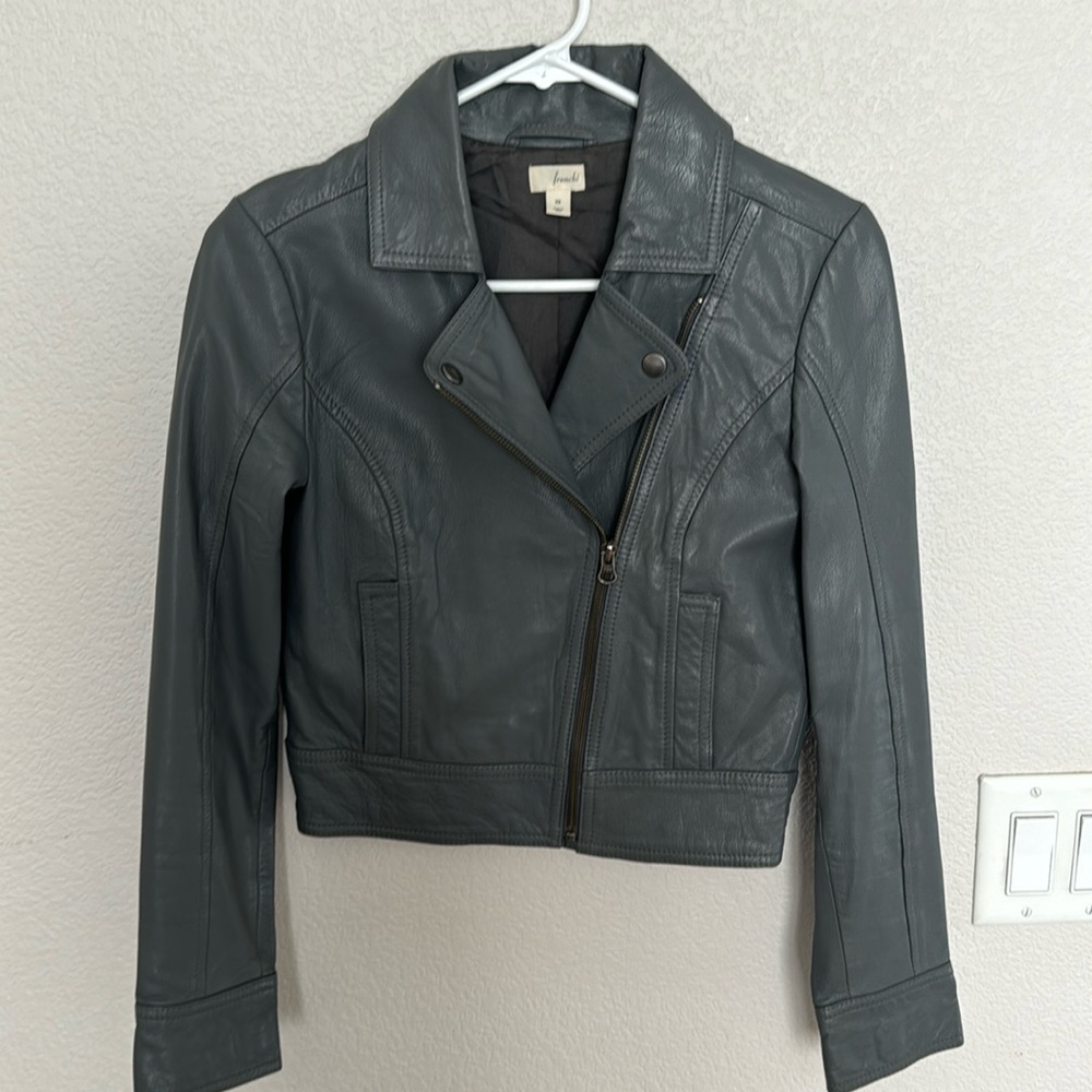 Gray genuine leather moto jacket XS Frenchi brand from Nordstrom